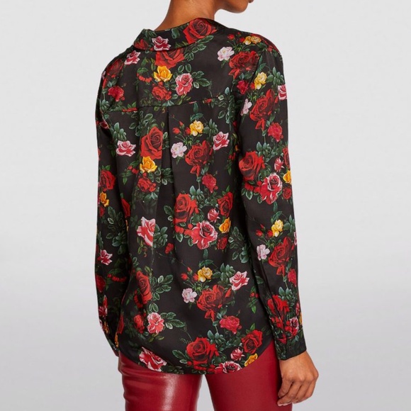 L’AGENCE - TYLER L/S BLOUSE - BLACK MULTI VINTAGE ROSE - Picture 7 of 14